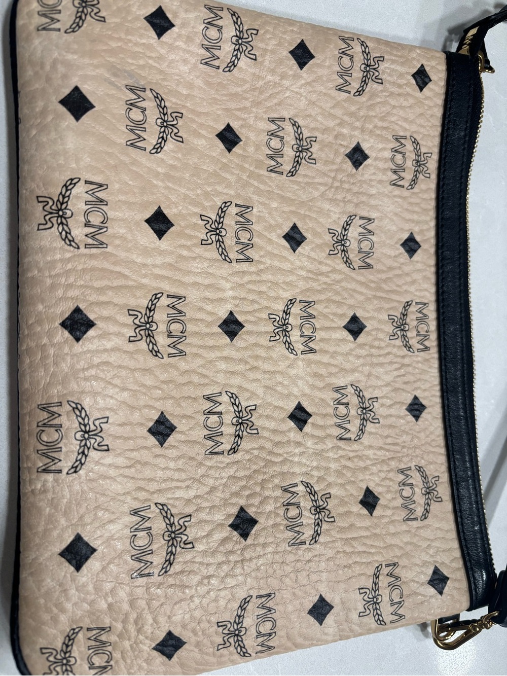 MCM Beige Monogram Wristlet with Black Trim - Picture 2 of 5